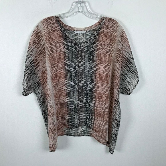 CAbi Tops - CAbi Pink Black Print V-Neck Semi-Sheer Popover Blouse Short Sleeves #240 Size S
